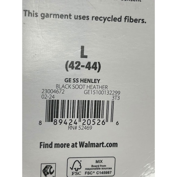 George Mens Henley Shirt Large (42-44) Black‎ Soot Heather Short Sleeve - Picture 4 of 6